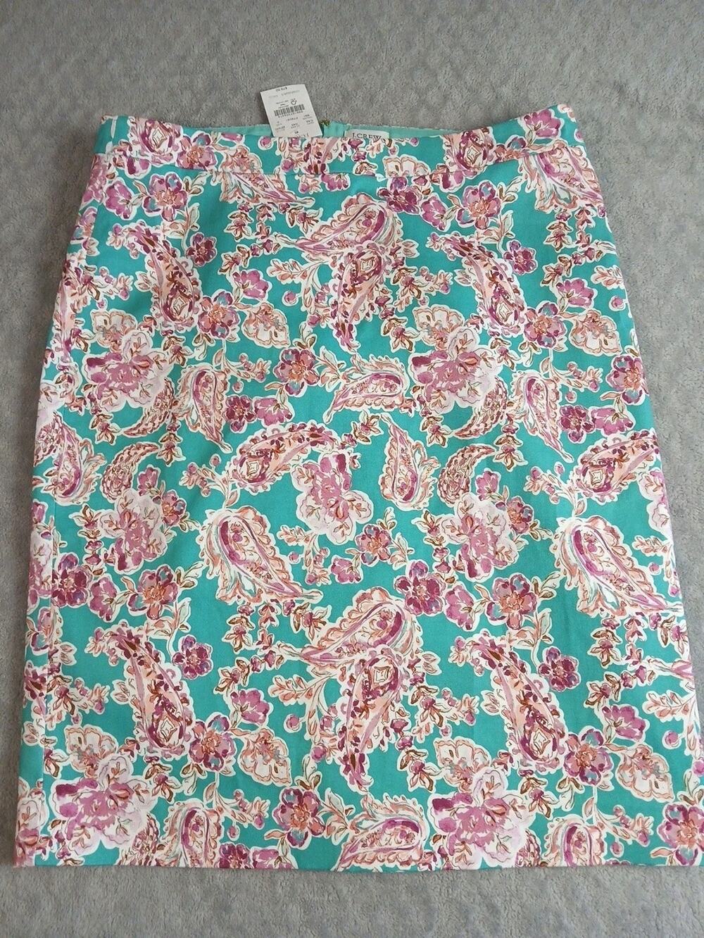 J.CREW Women's Teal & Pink Pencil Skirt Size 6 NWT